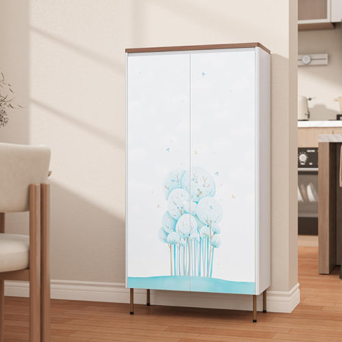 Outstar 47 Inch Metal Pantry Cabinet with Wood Top and Rounded Edges