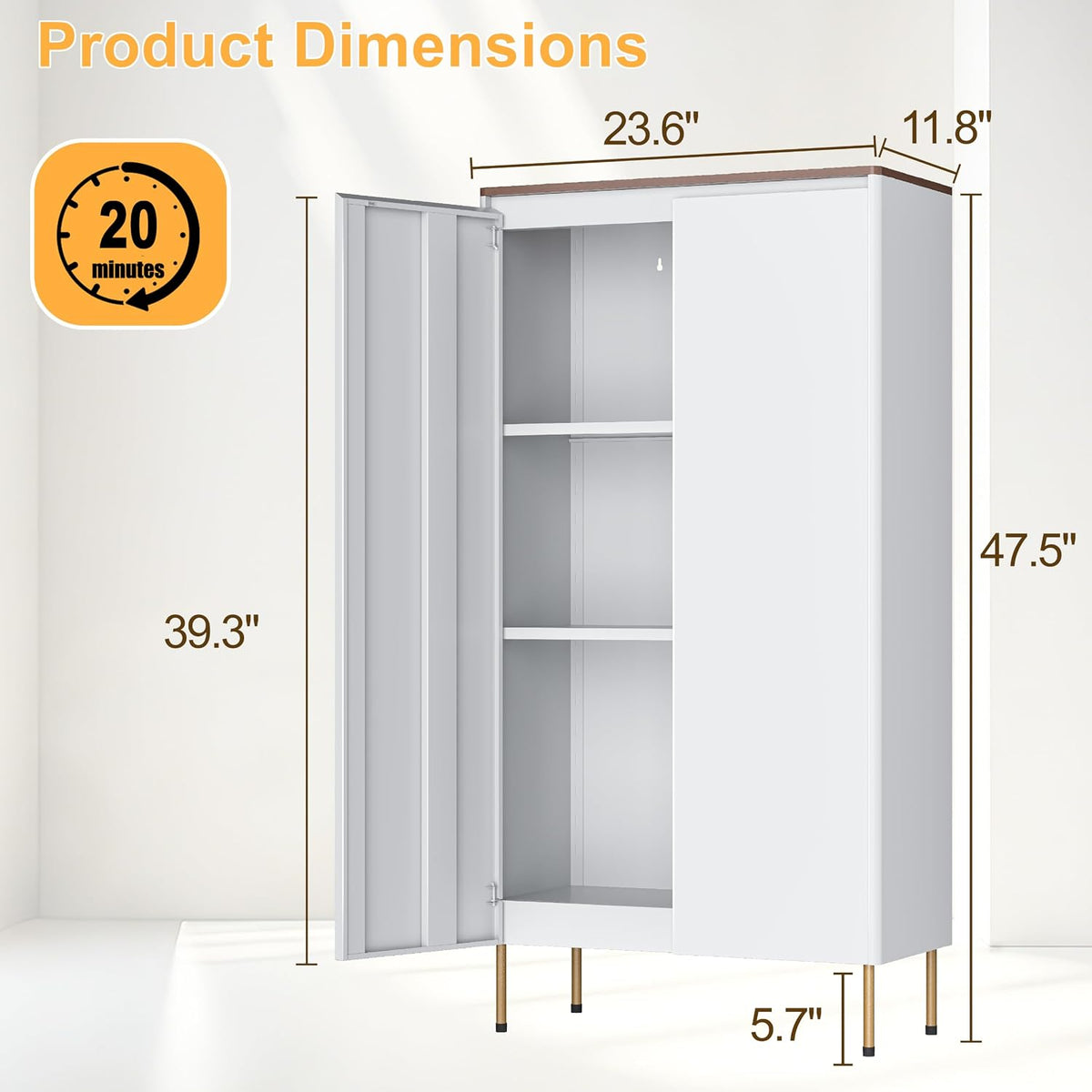 Outstar 47 Inch Metal Pantry Cabinet with Wood Top and Rounded Edges