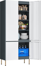 Outstar 71 Inch Tall Steel Storage Cabinet 4 Door Pantry Cabinet with Concealed Handles