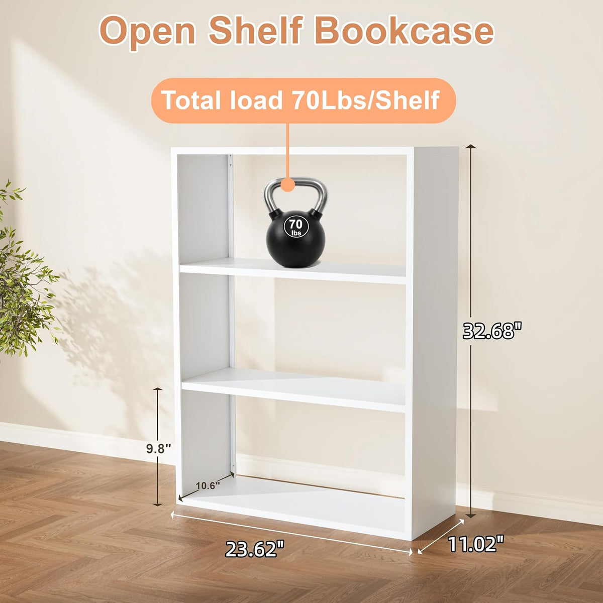 Outstar 3 Tier Metal Short Bookshelf Steel Storage Organizer Shelf With Corner Bumpers White