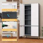 Outstar 71 Inch Tall Steel Storage Cabinet 4 Door Pantry Cabinet with Concealed Handles