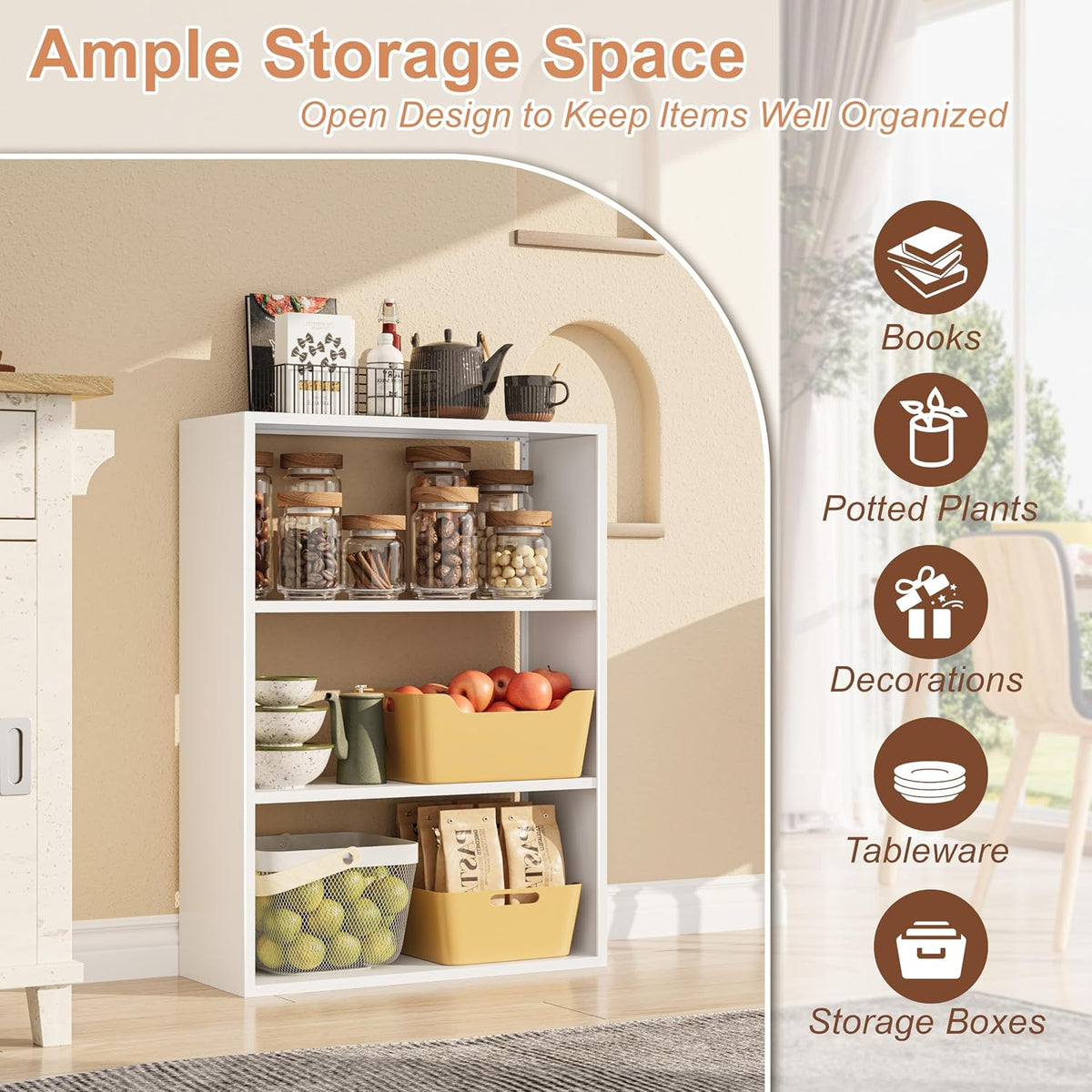 Outstar 3 Tier Metal Short Bookshelf Steel Storage Organizer Shelf With Corner Bumpers White