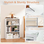 Outstar 3 Tier Metal Short Bookshelf Steel Storage Organizer Shelf With Corner Bumpers White