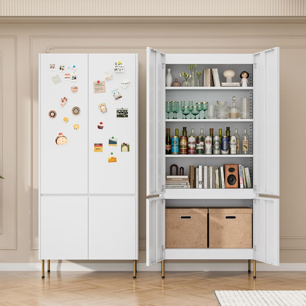 Outstar 71 Inch Tall Steel Storage Cabinet 4 Door Pantry Cabinet with Concealed Handles