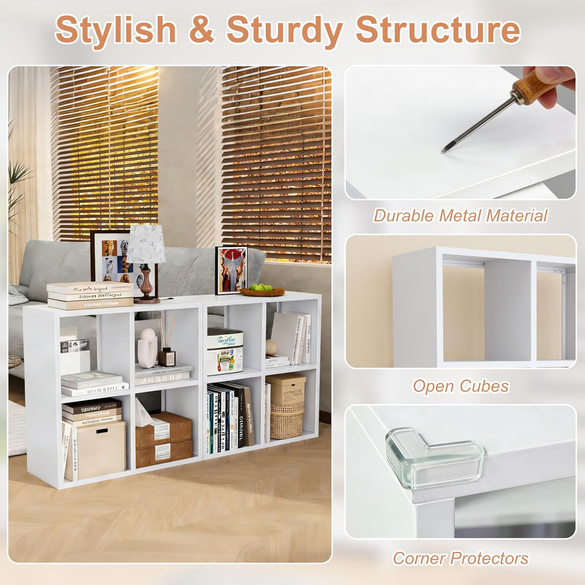 Outstar Metal Cube Storage Organizer 4 Cube 6 Cube Steel Cubby Shelf With Corner Bumpers For Living Room Bedroom Office Black And White