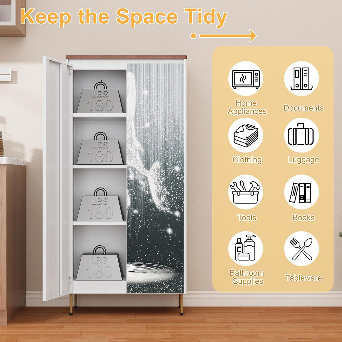 Outstar 60" H Metal Pantry Cabinet with 4 Shelves & Concealed Handle