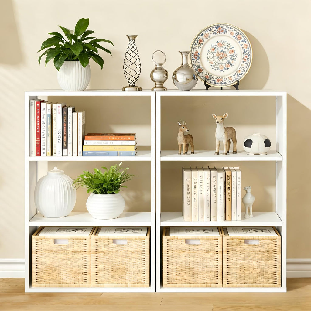 Outstar 3 Tier Metal Short Bookshelf Steel Storage Organizer Shelf With Corner Bumpers White