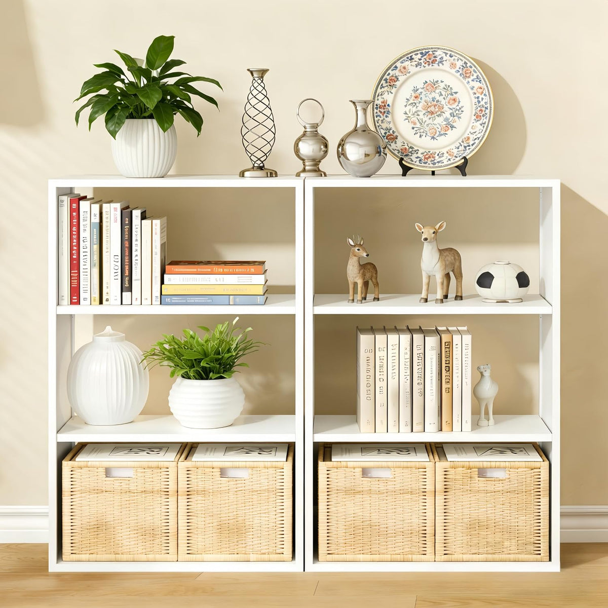 Outstar 3 Tier Metal Short Bookshelf Steel Storage Organizer Shelf With Corner Bumpers White
