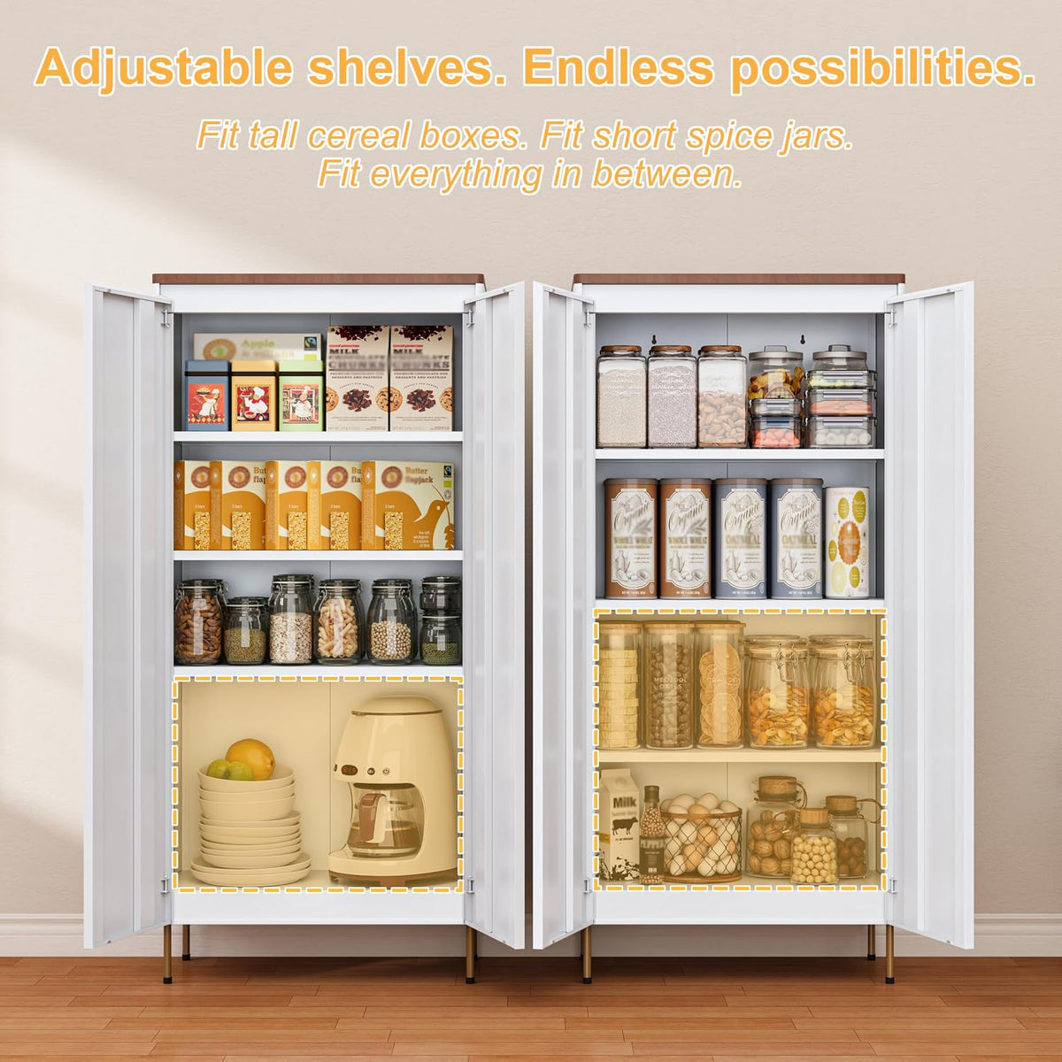 Outstar 60" H Metal Pantry Cabinet with 4 Shelves & Concealed Handle