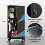 Outstar 75 Inch Tall Metal Utility Cleaning Cabinet Lockable Garage Storage Locker Broom Closet With Drainage Board Black