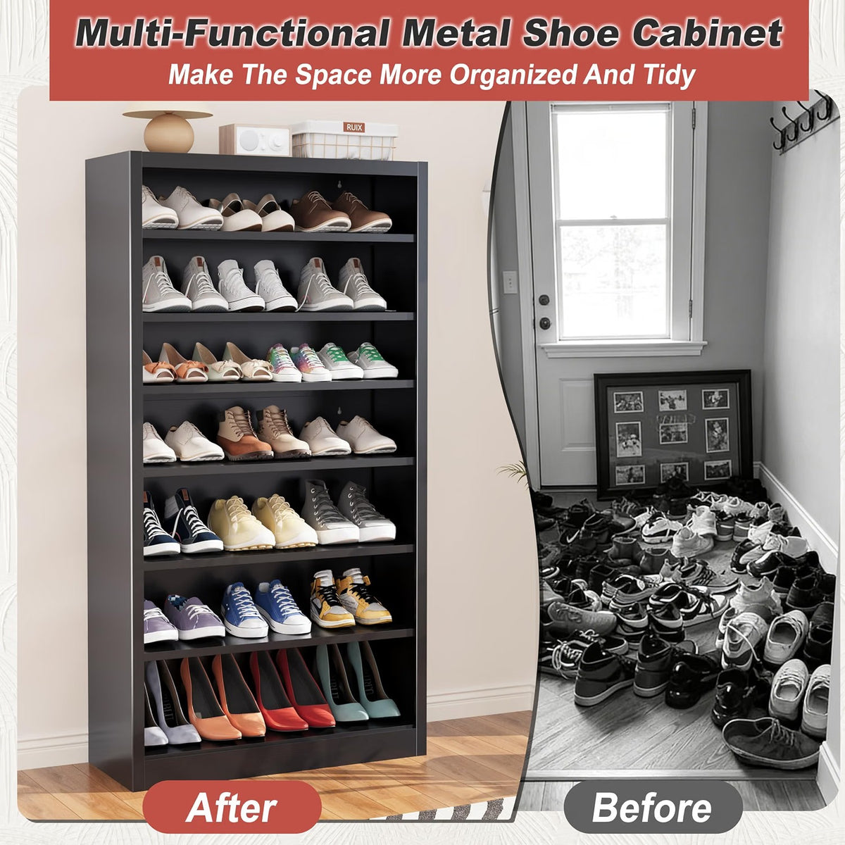 Outstar 6 Tier Tall Metal Storage Cabinet Freestanding Media And Shoe Organizer With Adjustable Shelves