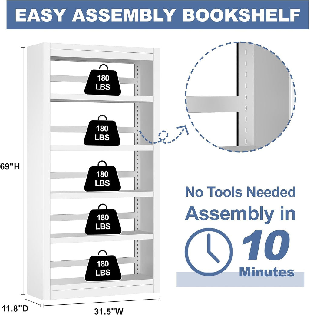 Outstar Heavy Duty Metal Bookshelf with Adjustable Shelves New