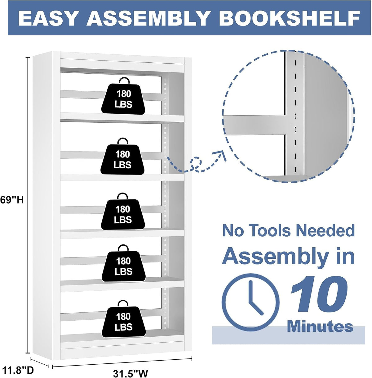 Outstar Heavy Duty Metal Bookshelf with Adjustable Shelves New