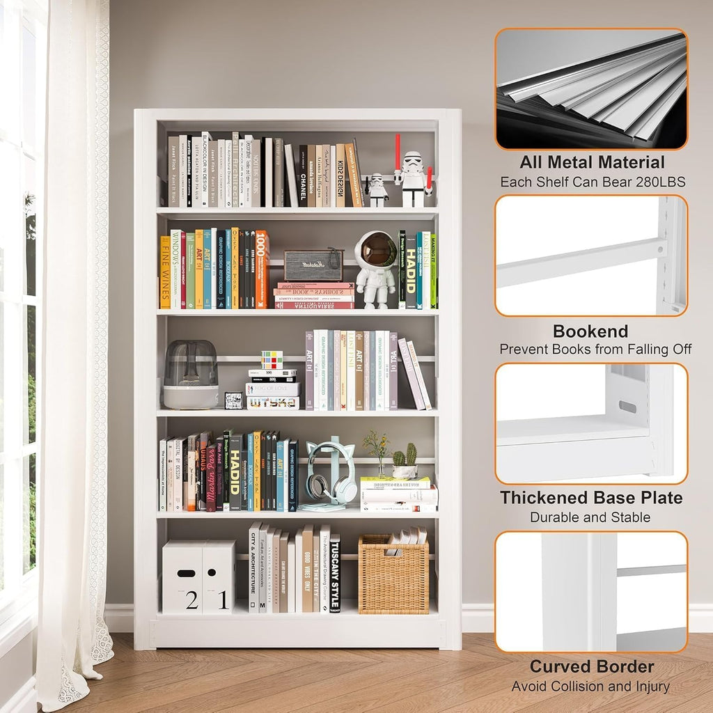 Outstar Heavy Duty 5-Tier Modern Bookshelf 280 lbs Per Shelf Steel Bookcase