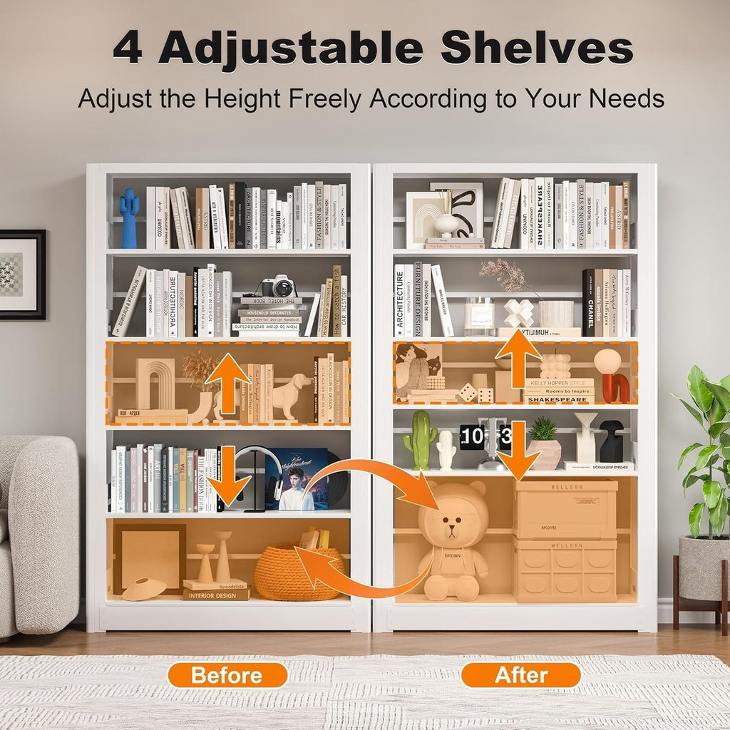 Outstar Heavy Duty 5-Tier Modern Bookshelf 280 lbs Per Shelf Steel Bookcase