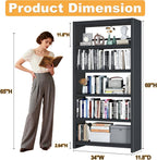 Outstar Simple Metal Bookshelf 5-Tier Industrial Bookcase for Living Room & Home Office