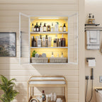 Outstar Wall Mounted Bathroom Cabinet With Glass Doors 3 Tier Metal Storage Cabinet With 2 LED Lights for Bathroom