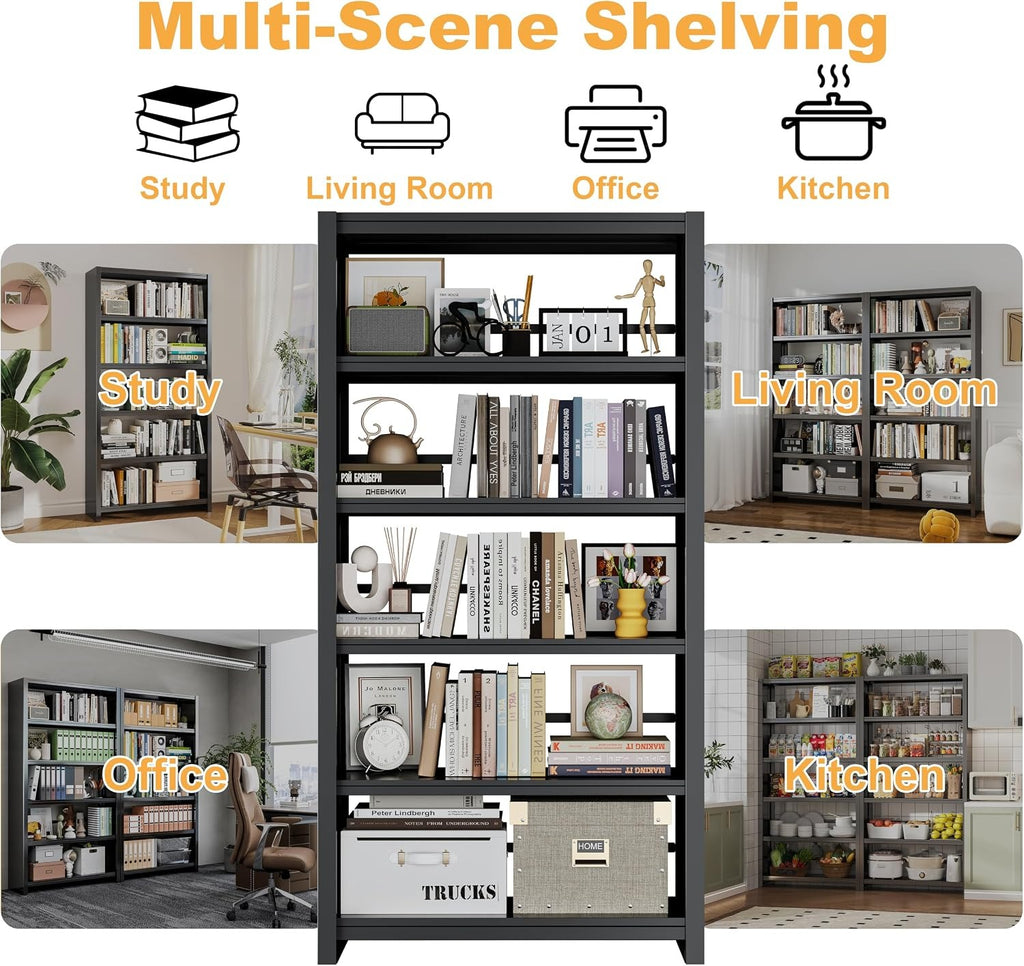 Outstar Simple Metal Bookshelf 5-Tier Industrial Bookcase for Living Room & Home Office