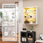 Outstar Wall Mounted Bathroom Cabinet With Glass Doors 3 Tier Metal Storage Cabinet With 2 LED Lights for Bathroom