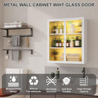 Outstar Wall Mounted Bathroom Cabinet With Glass Doors 3 Tier Metal Storage Cabinet With 2 LED Lights for Bathroom