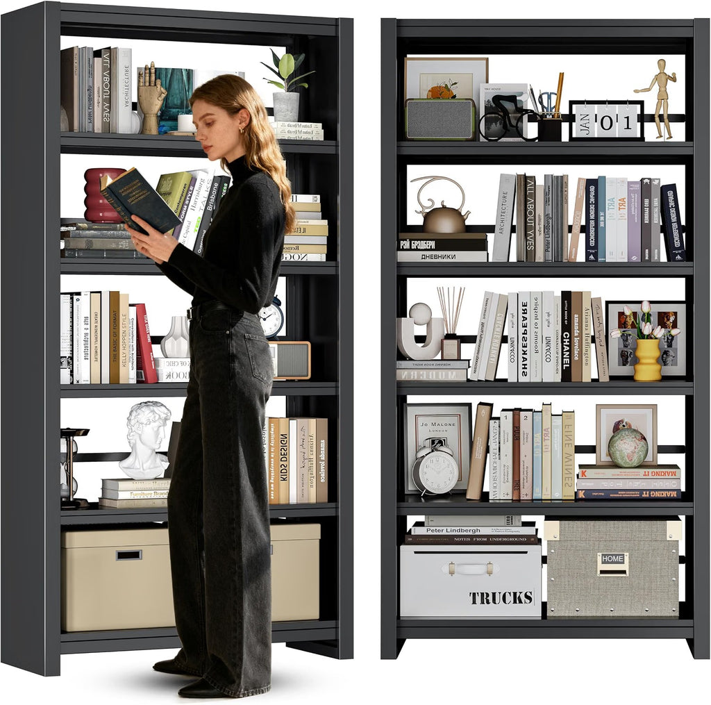 Outstar Heavy Duty 5-Tier Modern Bookshelf 280 lbs Per Shelf Steel Bookcase