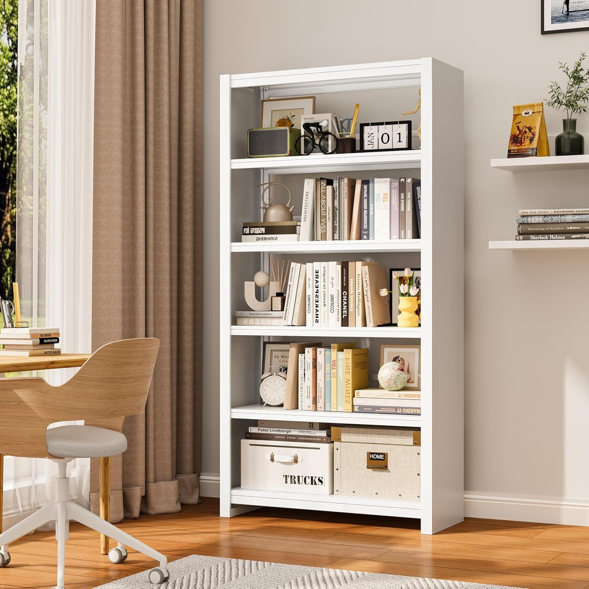 Outstar Simple Metal Bookshelf 5-Tier Industrial Bookcase for Living Room & Home Office