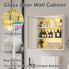Outstar Wall Mounted Bathroom Cabinet With Glass Doors 3 Tier Metal Storage Cabinet With 2 LED Lights for Bathroom