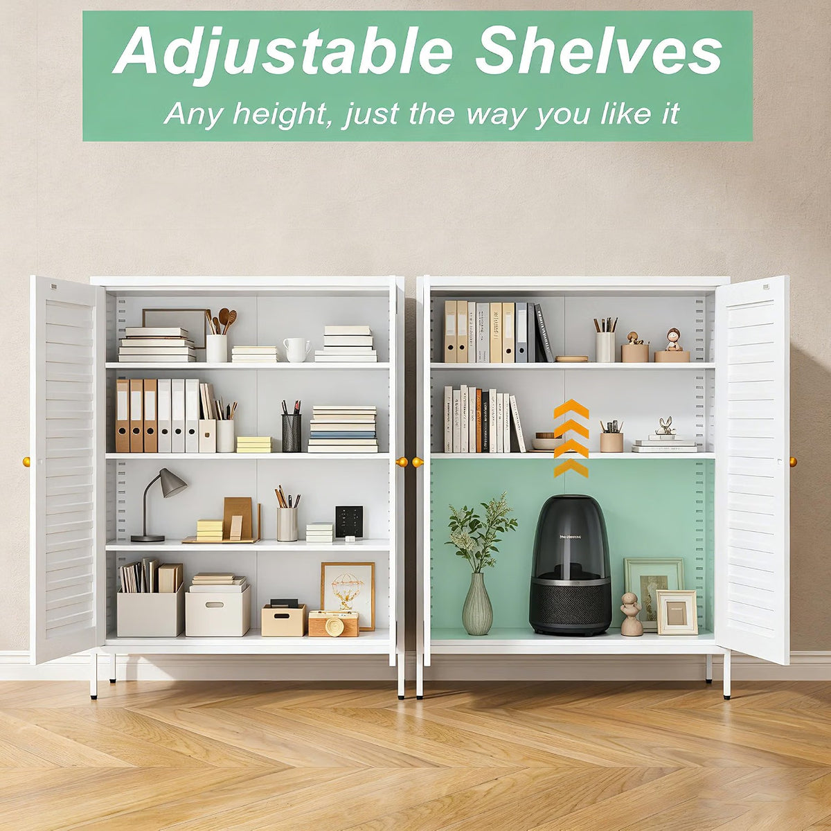 Outstar 40 Inch Metal Shoe Cabinet 4 Tier Freestanding Shoe Storage Cabinet with Louvered Doors White
