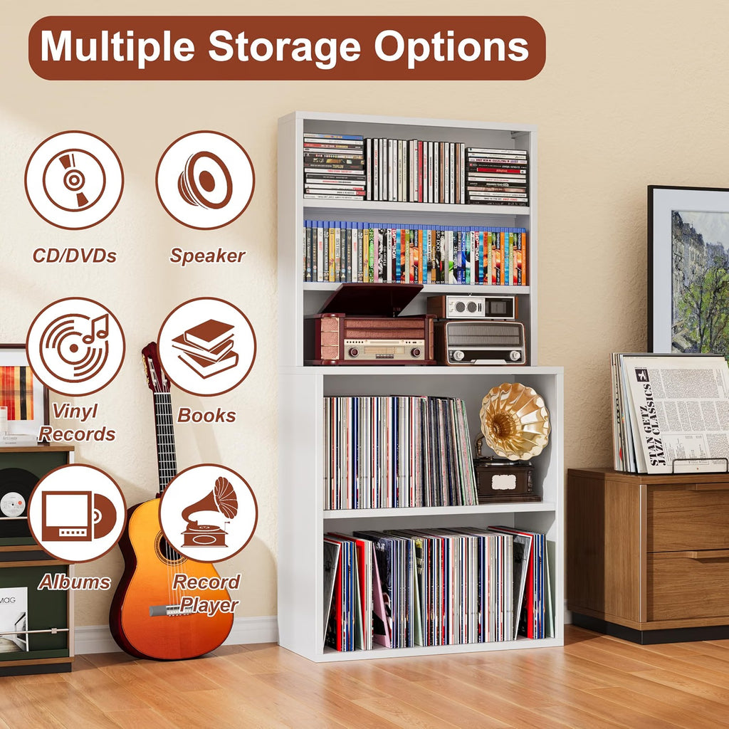 Outstar 5 Tier Metal Record Player Stand Media Storage Cabinet CD DVD Organizer Shelf White