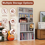 Outstar 5 Tier Metal Record Player Stand Media Storage Cabinet CD DVD Organizer Shelf White
