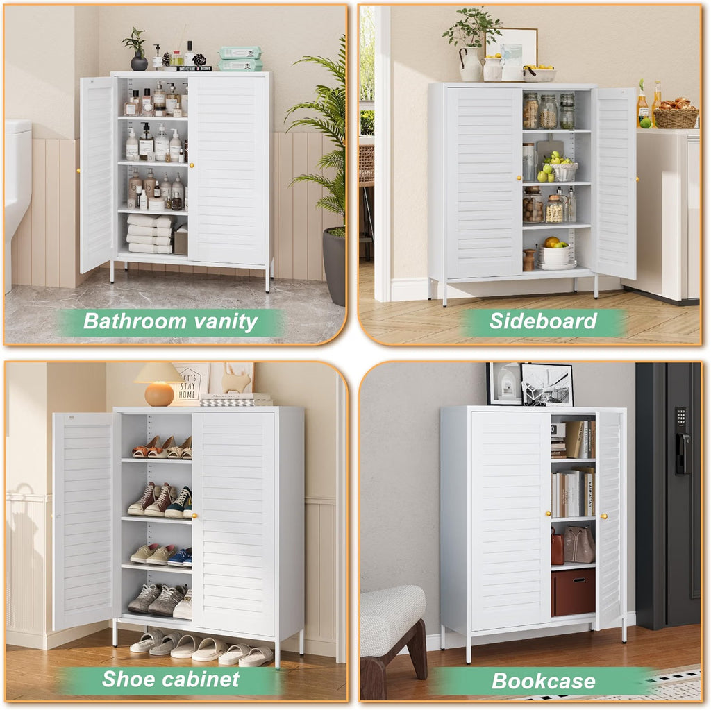 Outstar 40 Inch Metal Shoe Cabinet 4 Tier Freestanding Shoe Storage Cabinet with Louvered Doors White