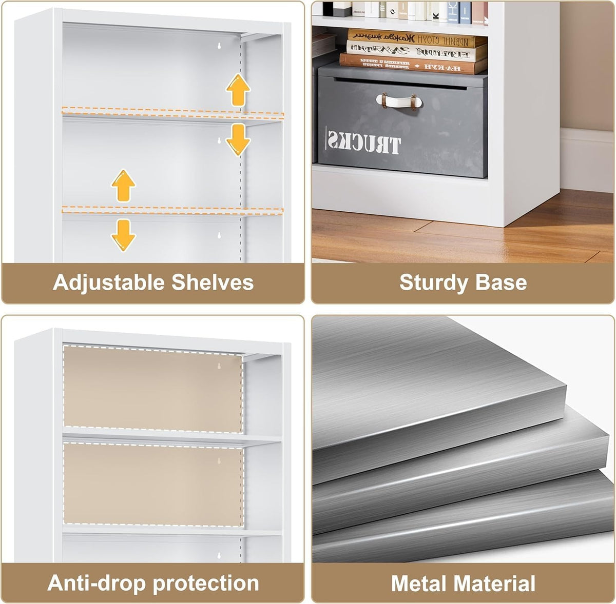 Outstar Heavy Duty Metal Bookcase 5-Tier Adjustable Tall Bookshelf 180 lbs Load Per Shelf for Living Room Home Office Bedroom Garage
