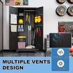 Outstar 75 Inch Tall Metal Utility Cleaning Cabinet Lockable Garage Storage Locker Broom Closet With Drainage Board Black