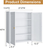 Outstar 40 Inch Metal Shoe Cabinet 4 Tier Freestanding Shoe Storage Cabinet with Louvered Doors White