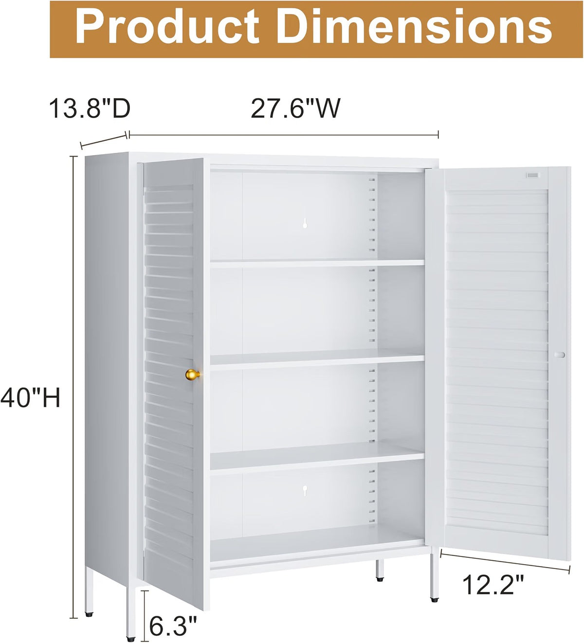 Outstar 40 Inch Metal Shoe Cabinet 4 Tier Freestanding Shoe Storage Cabinet with Louvered Doors White