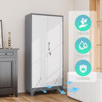 Outstar 61 Inch Two Tone Metal Storage Cabinet Lockable Utility Closet With Pegboard White And Grey
