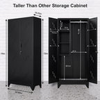 Outstar 75 Inch Tall Metal Utility Cleaning Cabinet Lockable Garage Storage Locker Broom Closet With Drainage Board Black