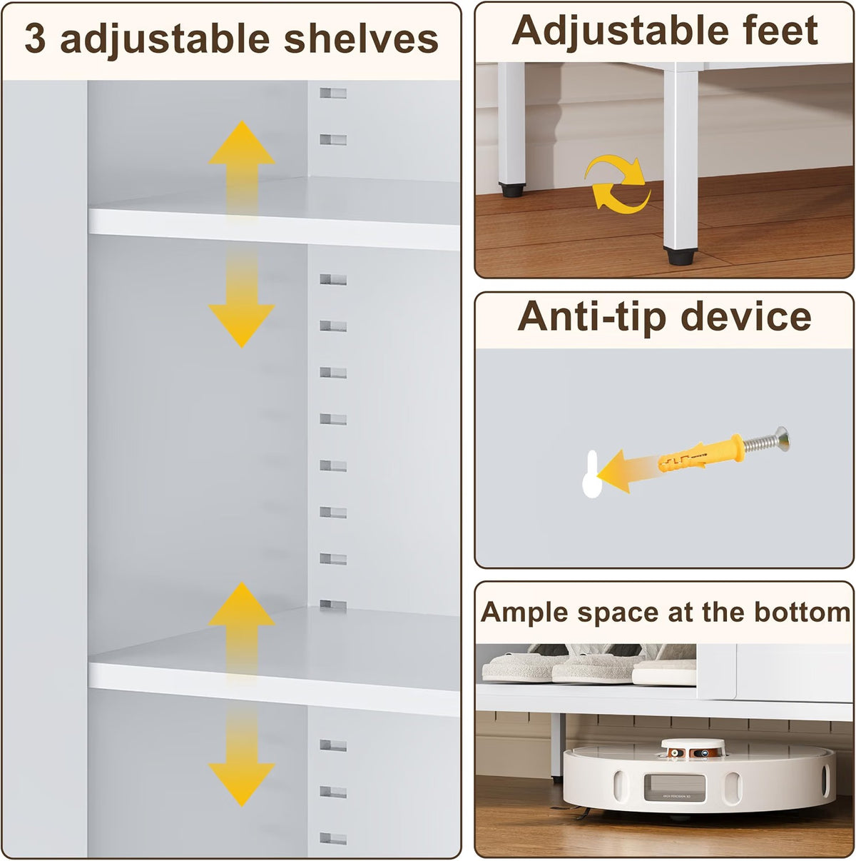 Outstar 40 Inch Metal Shoe Cabinet 4 Tier Freestanding Shoe Storage Cabinet with Louvered Doors White