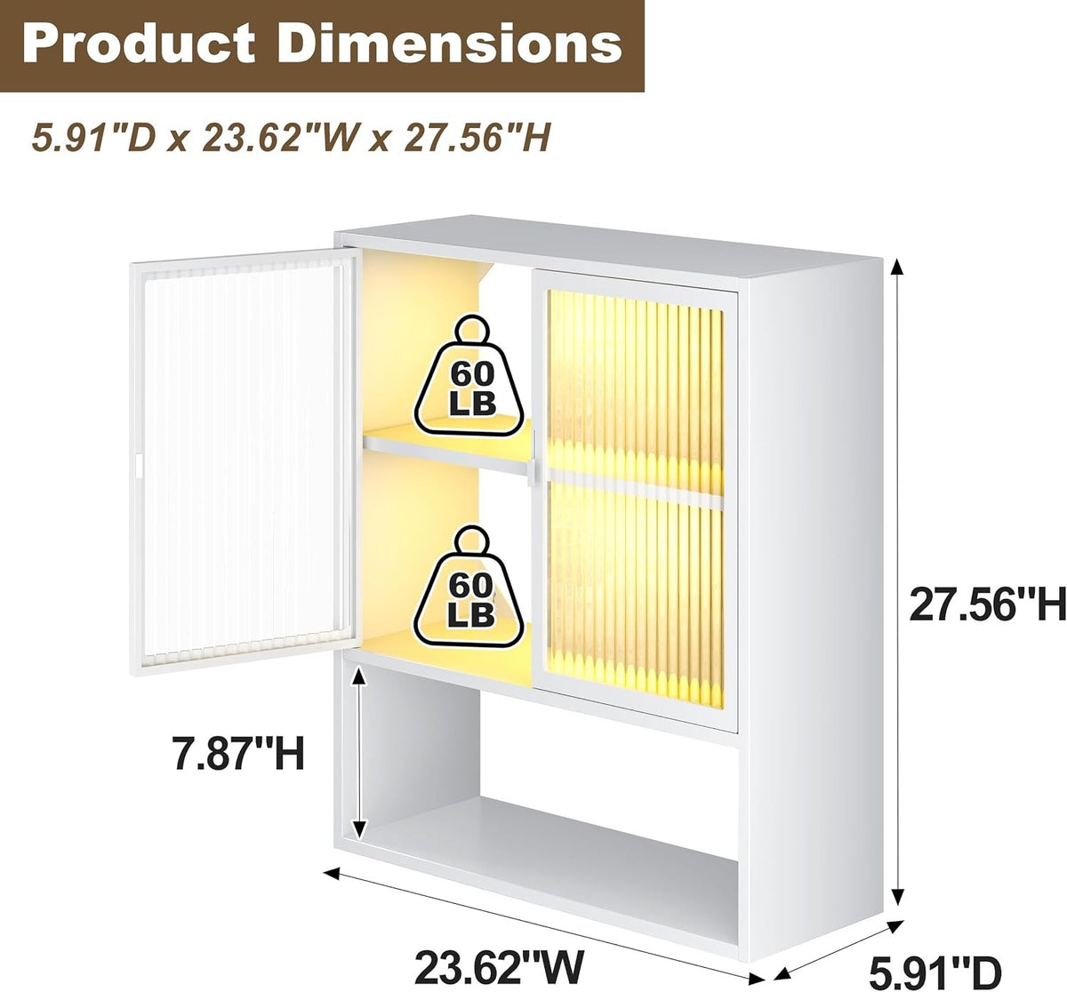 Outstar Wall Mounted Bathroom Cabinet With Glass Doors And Open Shelves