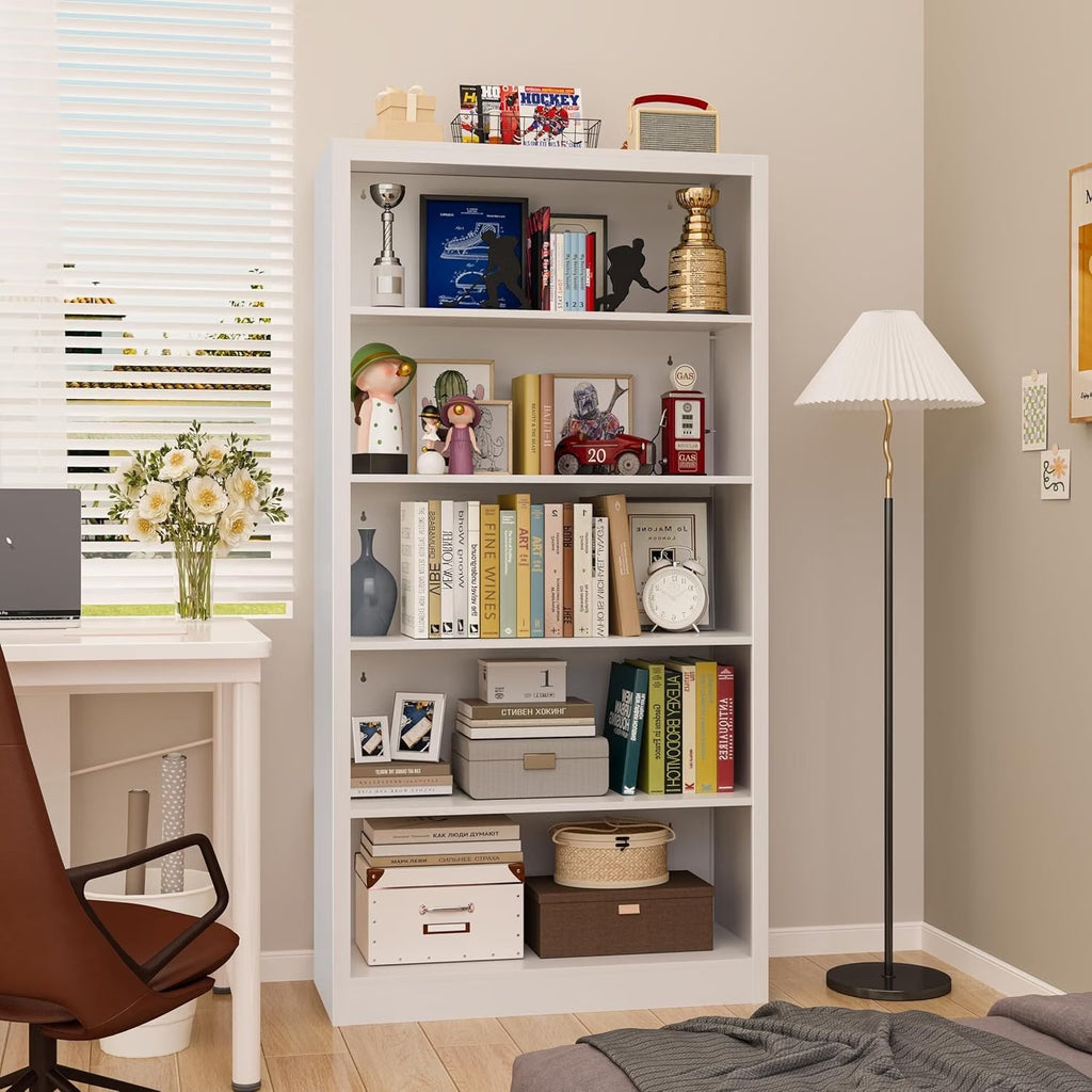 Outstar Heavy Duty Metal Bookcase 5-Tier Adjustable Tall Bookshelf 180 lbs Load Per Shelf for Living Room Home Office Bedroom Garage