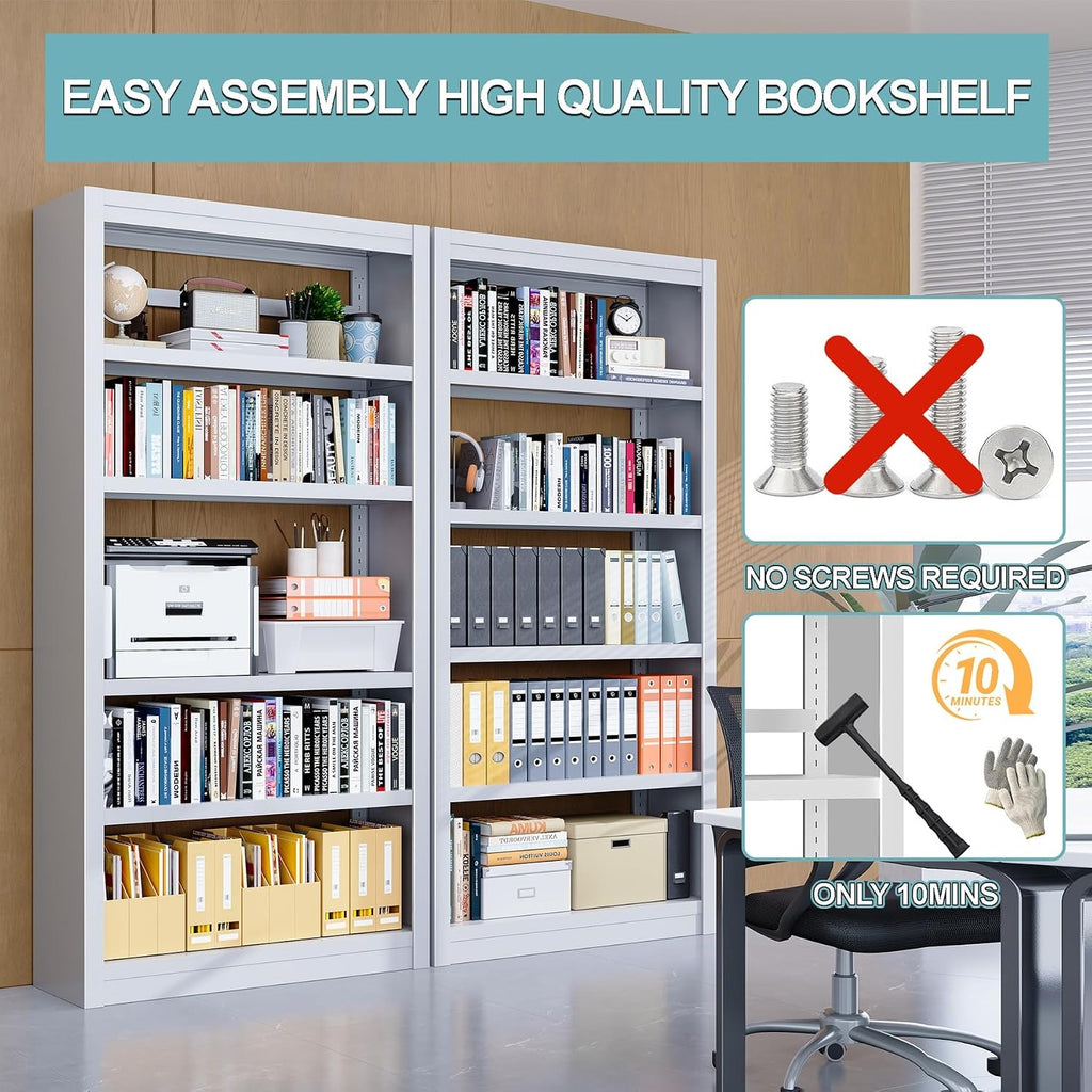 Outstar Heavy Duty Metal Bookshelf with Adjustable Shelves New