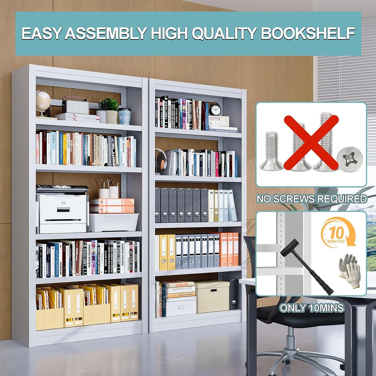 Outstar Heavy Duty Metal Bookshelf with Adjustable Shelves New