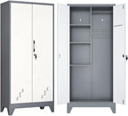 Outstar 61 Inch Two Tone Metal Storage Cabinet Lockable Utility Closet With Pegboard White And Grey