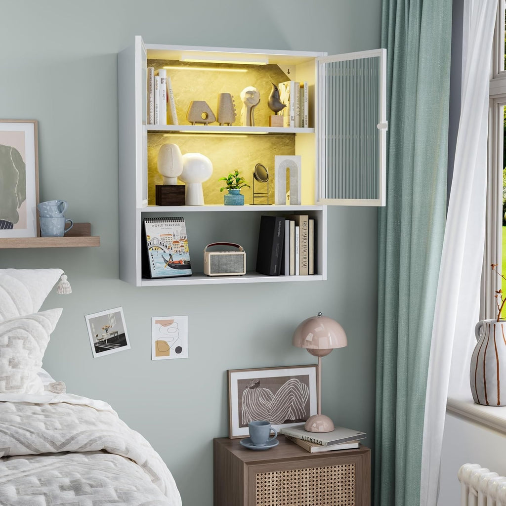 Outstar Wall Mounted Bathroom Cabinet With Glass Doors And Open Shelves