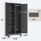 Outstar 61 Inch Metal Cleaning Supply Cabinet With Pegboard Lockable Broom Closet Utility Locker Black