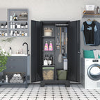 Outstar 61 Inch Metal Cleaning Supply Cabinet With Pegboard Lockable Broom Closet Utility Locker Black