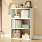 Outstar 3 tier white metal short bookshelf with clear safety corner bumpers