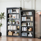 Outstar white freestanding metal bookshelf with adjustable shelves holding office supplies and books
