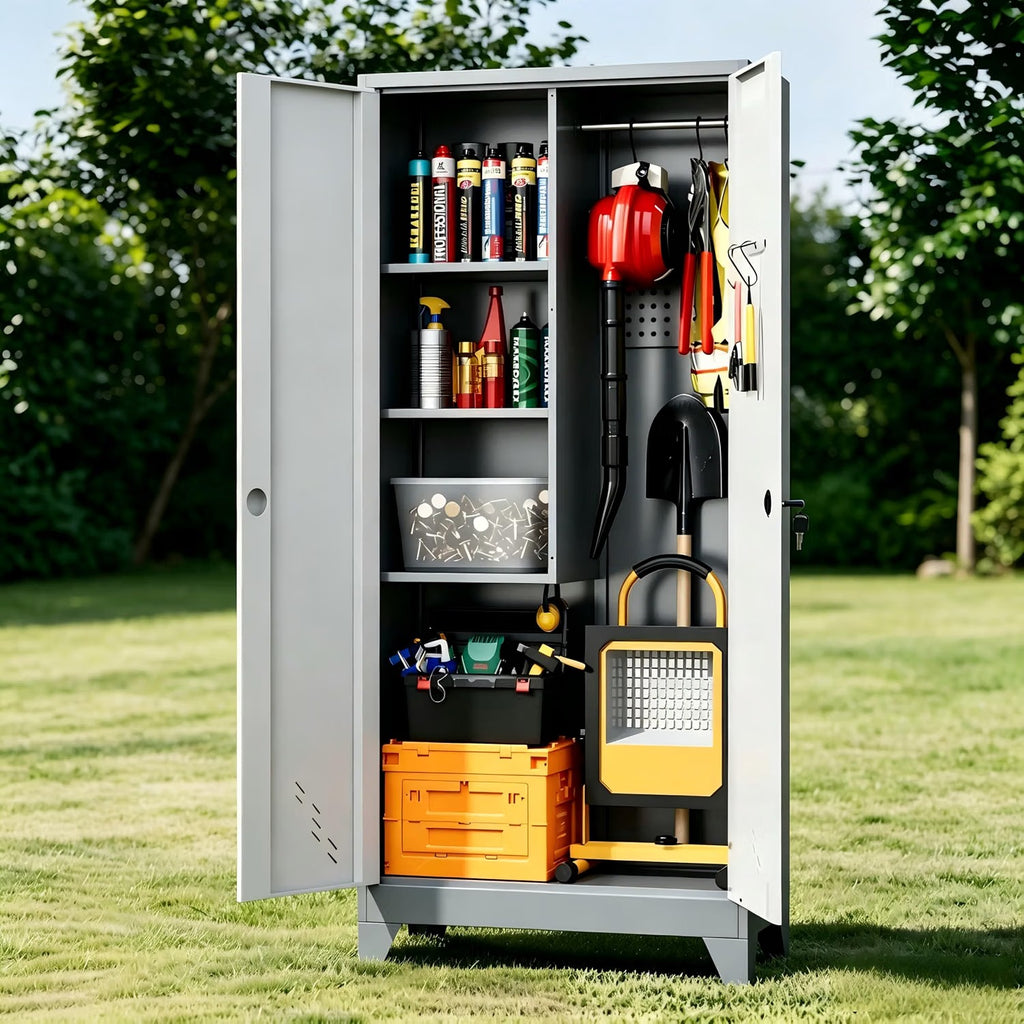 800 lbs capacity heavy duty metal storage cabinet with shelves and hooks