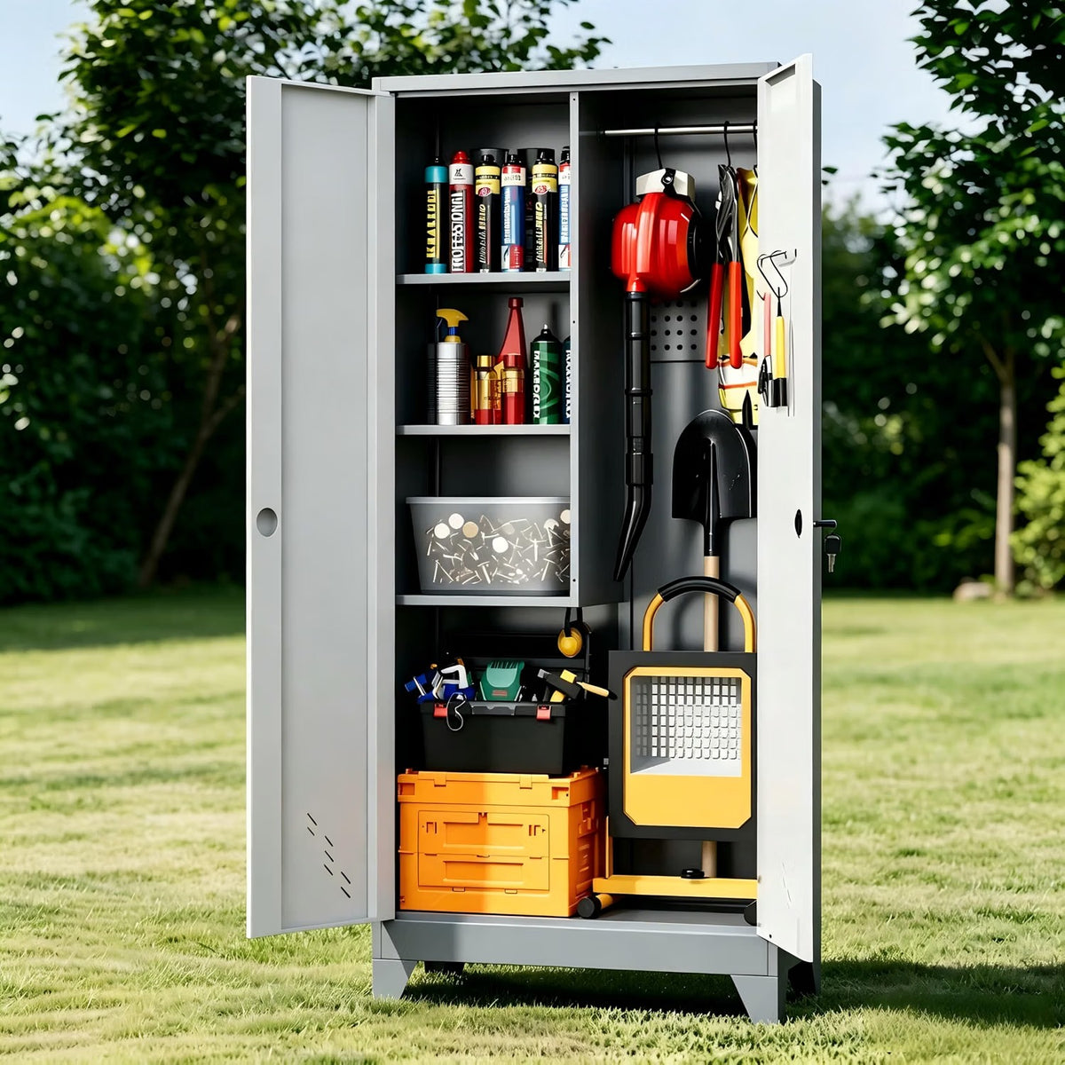 800 lbs capacity heavy duty metal storage cabinet with shelves and hooks